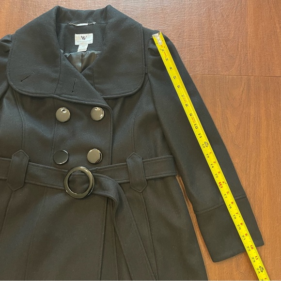 Worthington Petite Black Fitted Double-Breasted Belted Wool Blend Dress Coat PS - Picture 11 of 16